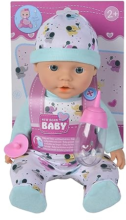 New Born Baby kleiner Elefant, Vollvinylpuppe mit Trink und Nässfunktion, Flasche und Schnuller, 30cm, ab 2 Jahren