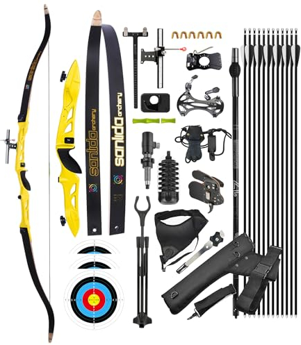 surwolf Takedown Recurvebogen Set für Erwachsene,Wettkampf Recurvebogen,66/68/70,16~40lb,Sportbogen,Langbogen,Jagdbogen（Gelb Links,66-34lbs）