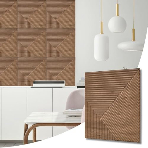 NOVECRAFTO Chevron Line Decorative 3D Wall Panels - 12 Sheets Covering 3 sqm | 32.29 sqf Interior Cladding Panels Set | 3D Wall Tiles Chevron Line Design in Matte Wooden - Panel Size 19.6 x 19.6