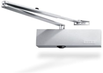 Geze Türschließer TS 2000 NV BC silber mit Normalgestänge und Montageplatte für einflügelige Türen bis 1100 mm Flügelbreite, Schließkraft stufenlos und Endschlag über Ventil einstellbar- 22,6x5,1x6cm