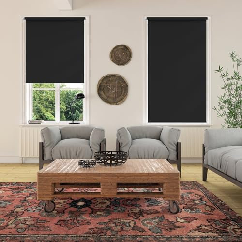 Aluminium-Jalousie 90 x 130 cm, Sichtschutz und Sonnenschutz Blickdicht, Sonnenschutz Fenster, Klemmfix ohne Bohren, für Fenster & Tür, Schwarz