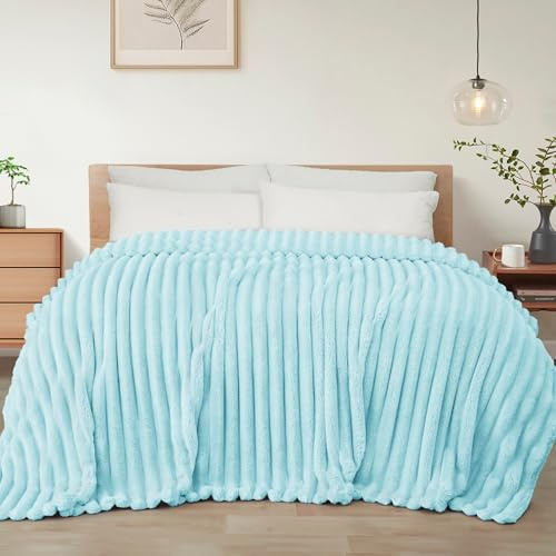 Exclusivo Mezcla Kuscheldecke Flauschig Flanell Decke 150 x 200 cm | Atmungsaktiv, Leicht, Weich, Sofadecke Tagesdecke Bettüberwurf Wohnedecke für Ganzjahreszeit, Hellblau