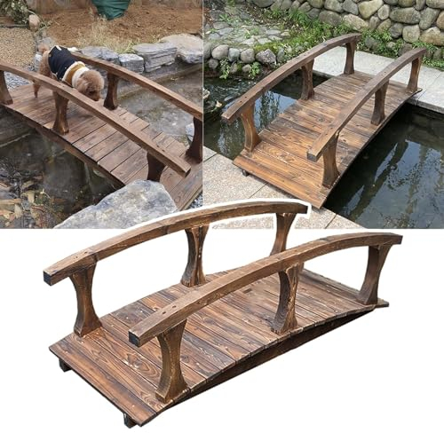 CMYUN Gartenbrücke Gartenbrücke aus Massivholz, Dekor Karbonisiert, Sicherheits-Kleinholzbrücken für Den Außenbereich, Bogensteg für Parkteiche mit Geländer, für Hof Und Bauernhof, 140x60cm
