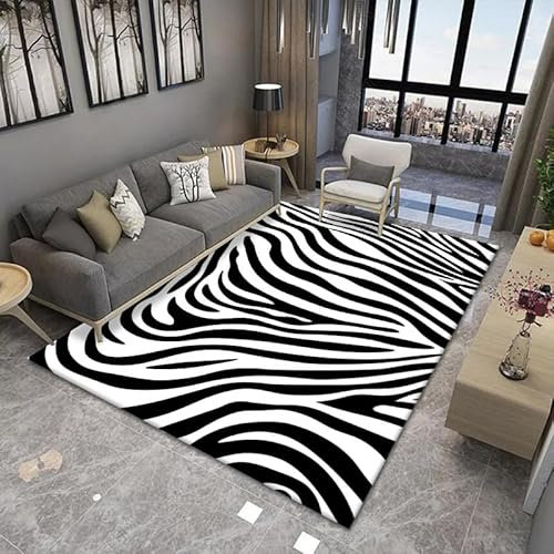 Teppich Schwarze Geometrie Flauschig Kurzflor,Mikrofaser Super Weich,Anti-Rutsch,Waschbar,Teppich Webteppich Für Wohnzimmer,Flur,Schlafzimmer Teppichläufer 120X160Cm