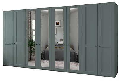 WIEMANN Drehtürenschrank mit 4 Spiegeltüren mittig, Landhausstil Kleiderschrank 400cm breit, Salbeigrün Dekor, Höhe 216cm, Marlow