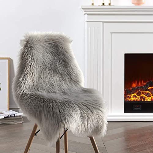 JXLOULAN Faux Fell Teppich Grau 60x90 cm Waschbar, Flauschiger Faux Lammfell Teppich für Wohnzimmer Schlafzimmer Kinderzimmer Haustierfreundlich