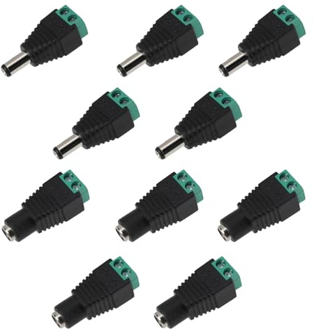 brileze Confezione da 10 connettori da 5,5 mm x 2,1 mm, alimentazione 12 V CC, maschio femmina, connettore impermeabile con terminale a vite, adattatore per presa di alimentazione per telecamere di