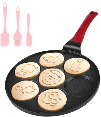 WEGREAT Padella Antiaderente per Pancake 26 cm con Sette Fori, Crepes Maker con Animale per Gas, Padella per Uova Fritte, Omelette, Frittelle, Hamburger