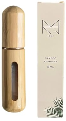 HERM Mini Bamboo Perfume Atomiser - Refillable Travel Perfume Bottle, Portable and Stylish Perfume Travel Spray Atomiser for Your Favorite Fragrances (8ml)