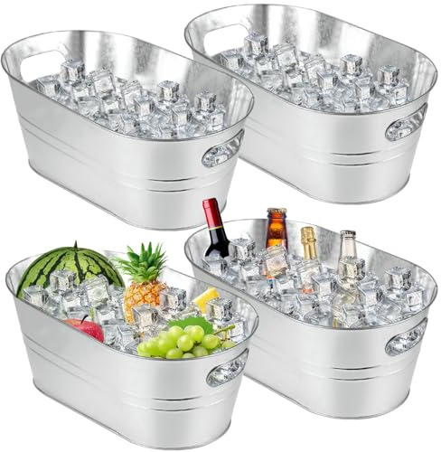 MIVIDE 4 Pack Galvanized Tub 3.3 Gallon Ice Bucket Large Metal Champagne Drink Bucket with Handles Galvanized Ice Buckets for Parties Mimosa Bar Cocktail Bar