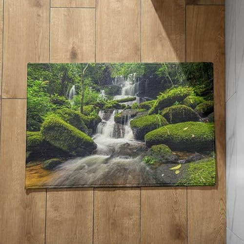 EHOMERY Camping Fußmatte Outdoor Fussmatte Innen Personalisiert Wasserfall-Naturlandschaft Schmutzfangmatte Landhausstil Fussmatten Haustür Innen Waschbar 40x60cm,