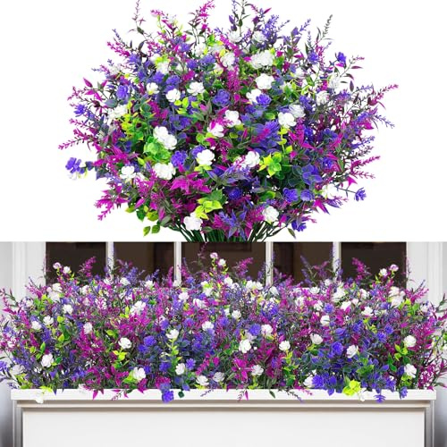 Woltoy Kunstblumen 12 Stück Künstliche Blumen wie echt, Frühling Künstlicher Blumenstrauß Balkonpflanzen Kunstblumenstrauß Dekoration Vasen Balkon Garten Outdoor und Indoor Langlebig UV-Beständig