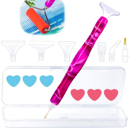 Kit di Penne per Diamond Art Rosso, 5D Diamond Painting Accessori Kit con Testine Di Ricambio Rullo e Argilla, Penna in Resina per Pittura con Diamante per Fai da Te e Nail Art