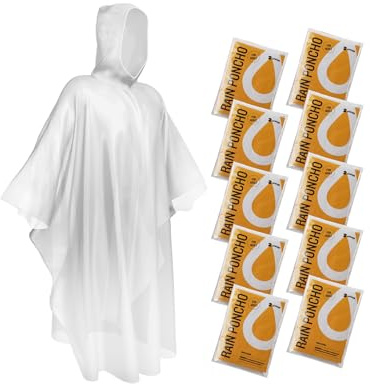 SaphiRose Disposable Rain Ponchos Emergency Clear Poncho (10 pack, Clear)