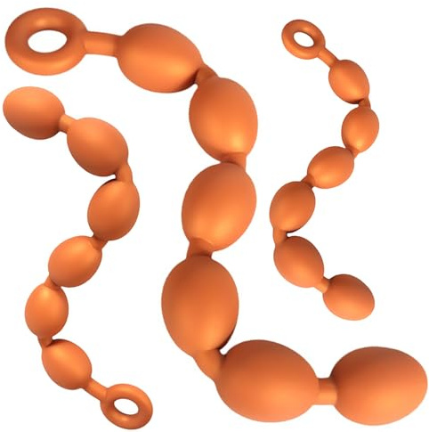 SHILISHAONV Palline Anali Extra Large in Silicone Dorato, 3 Misure Di Perle Anali 38/40/42Cm, Catena Anale Con Perline, Con Anello Di Trazione Morbido E Flessibile, Giocattoli Sessuali,D'oro,M