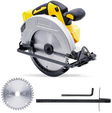 Cotchen Cordless Circular Saw, Electric Saws Compatible for Dewalt 20V Battery, 2 Saw Blades(180mm,40T), Adjustable Cutting Depth and Angle: 57mm (90°)-41mm (45°), for Wood Cutting(No Battery)