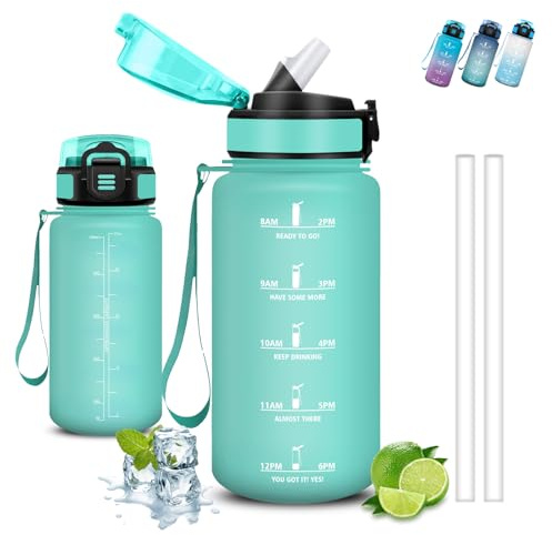 Borraccia, 500ml Borraccia Bambini, Bottiglie con Cannuccia, Senza Perdite, Borraccie Motivazionale, Facile da Trasportare, Bottiglie Graduata, Con Chiusura di Sicurezza, Borracce per Scuole, Ufficio