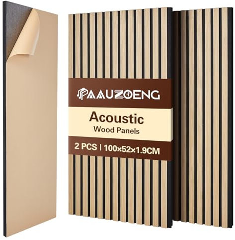 Lot de 2 panneaux acoustiques muraux et plafond en bois MDF - 100x52x1.8 cm - Isolation phonique et décoration - Chambre, Bureau, Studio