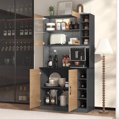 Billg Hochschrank Küchenbuffet Vitrinenschrank, Bücherregal, Küchenschrank Aufbewahrungsschrank, Vitrinenschrank, Wohnzimmerschrank mit 8 Schubladen 4 Türen, 100 * 47 * 178cm