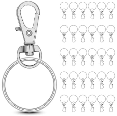 65 juegos de ganchos giratorios de metal con llaveros, mini cierres de pinza de langosta con llavero para manualidades, fabricación de joyas, kit de fabricación de llaveros, color plateado