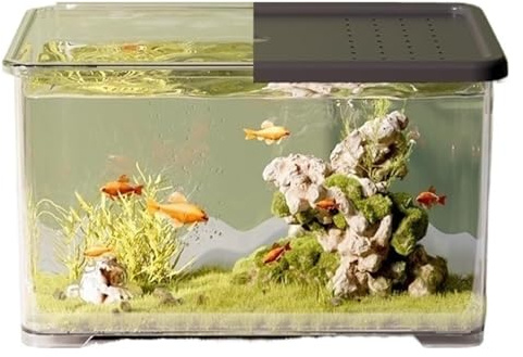 CSYQPDMBDL Kugelaquarium, Goldfischglas, Transparentes Acryl-Aquarium mit Schiebedeckel, kleines Wohnzimmer-Desktop-Aquarium, Schildkrötenbecken(Black)