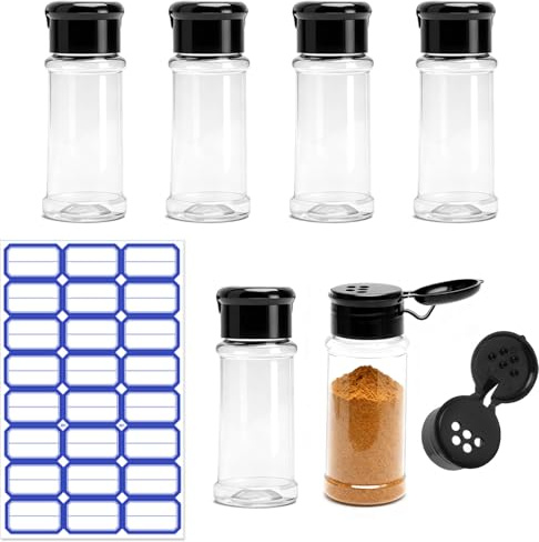 GZRXIOUS Juego 6 Piezas100ml Botes Especias Transparentes | Especieros Plástico, con Etiquetas, Organizador Especias Cocina, Spice Jars Duraderos, Ideal para Cajón, Camping