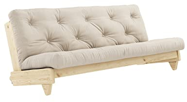 Karup Design Fresh | 3 sitzer Futon Schlafsofa im skandinavischen Stil, Natur Holz mit Beige Matratze 140 x 200 | Kiefer, FSC Mix Zertifiziert Gestell: nordische, vision 90 x 140 x 200