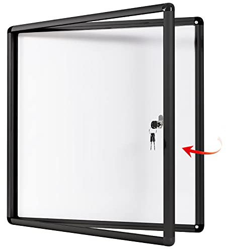 SwanSea Tableau d'affichage fermé, magnétique, Vitrine Affichage avec un Cadre en Aluminium Noir et Porte en Verre Acrylique, 67 x 70cm(6 x A4)
