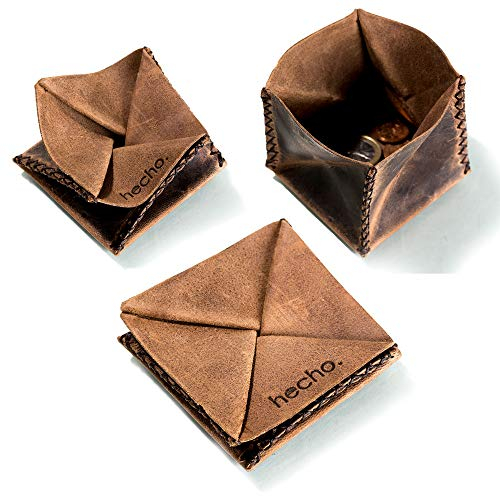 hecho. Faltbarer Münzbeutel - Pull-Up Leder | Handgefertigt & Fair - Kleingeldbörse für Herren und Damen (Münzbörse für Kinder, Kleingeld Portemonnaie, Mini Geldbörse Herren, Münzgeldbörse)