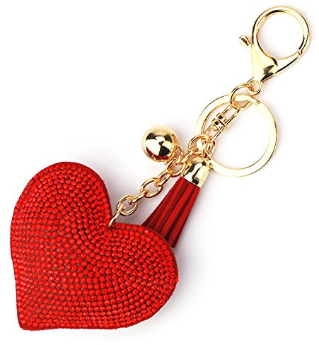 LCHULLE Glitzer Schlüsselanhänger Herz Anhänger Kristall Strass Schlüsselring Herzanhänger Bling Glitter Keychain Schlüssel Anhänger Bling Kristallstrass Taschen Koffer Rucksäcke Zubehör Red