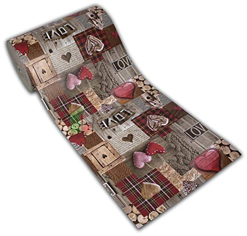 Tata Home Tappeto Passatoia Cucina Shabby Antimacchia Antiscivolo in PVC Flessibile e Resistente Made in Italy Larghezza 52 cm Lunghezza 200 cm Dis. Cuori Suite 8