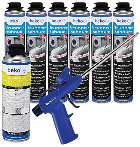 Schiuma per fontane, 750 ml, per pistola NBS, con pistola e detergente universale in poliuretano