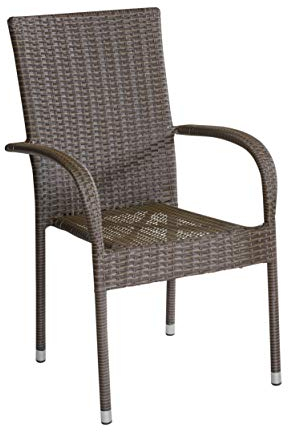 LC Garden Lübeck Stapelstuhl Braun stapelbarer Gartenstuhl Einzelstuhl Garten Armlehnstuhl Bequeme Rückenlehne Balkonstuhl Bistrostuhl