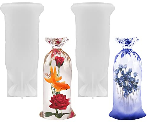 AIFUDA - 2 stampi in silicone a forma di borsa portafortuna, per creazioni artigianali in resina epossidica 3D, decorazioni per la casa fai da te e conservazione di campioni di fiori