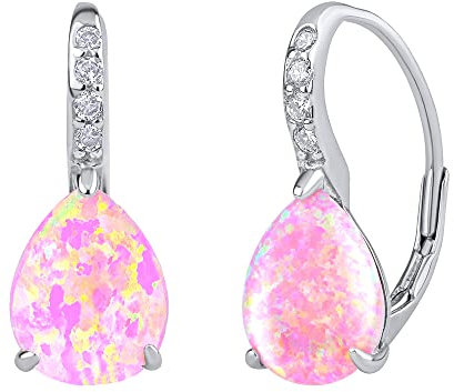 SILVEGO Damen Ohrringe aus 925 Sterling Silber mit synthetischem rosa Opal und Zirkonia