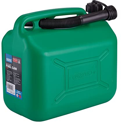 Draper 10L Plastic Petrol Can | Jerry Fuel Diesel Can | 10000cc Water Container | 20mm Flexible Spout Diameter | 290mm Spout Length | 09055, Green