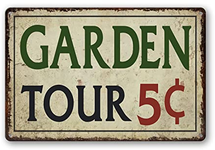 Plaque en métal pour jardin en plein air - Tours de 5 cents - Panneau de bienvenue rétro - Motif colibri - Panneau décoratif mignon - Vintage - Décoration de jardin secrète - Panneau de ferme -