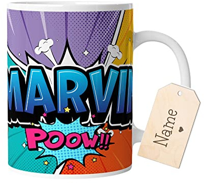 timalo® Coole Geschenk Tasse personalisiert mit Namen im Comic Style | Bunte Graffiti Cartoon Kaffeetasse für Teenager Kinder | blaue Schrift | mug-gamer-59