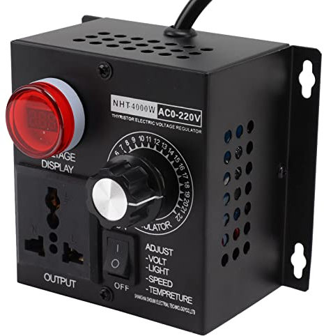 Regulador de Voltaje Electrónico de 4000 W, Prevención de Carcasa Metálica Ignífuga de Alta Presión Regulador de Voltaje Electrónico SCR 100-220 V para Electrodomésticos (Enchufe de la UE)