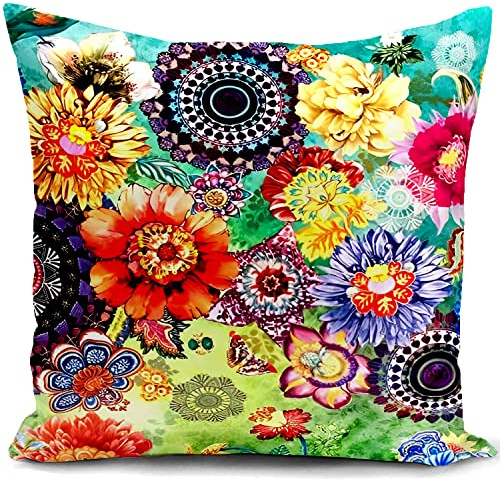 HUASHUZI Housse Coussin Exterieur 40x40cm Bunt Fleur Salon de Jardin Exterieur Deco pour canapé Deco scandinave Decoration
