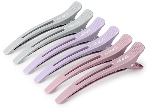 AIMIKE 6 Haarklammern, Haarclips zum Stylen und Schneiden, Abteilklammern Friseur Hair Clips Damen, No Trace Haarklammer mit Silikonband, Haarklammern Friseurbedarf für Dickes & Dünnes Haar- Morandi