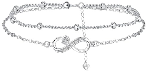 Hifeeled Damen Armband 925 Sterling Silber Doppelkette mit Kugelperlen für Frauen Original Schmuck Weihnachten Geschenk Mutter Ehefrau Freundin Verstellbarer [16+4cm]