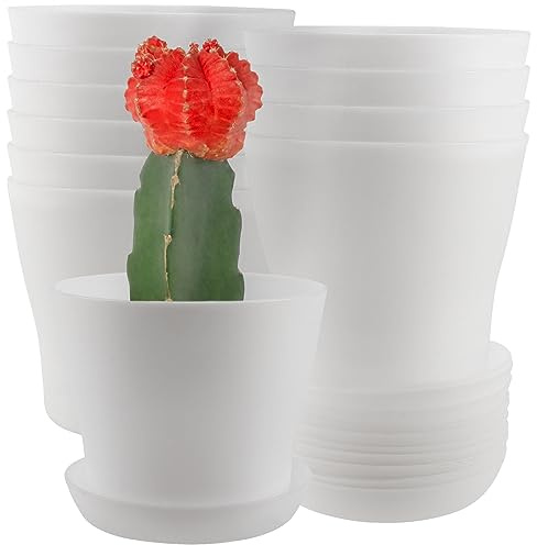 YIXNSW 10 Stück Kunststoff Blumentopf Kunststoff Blumentopf mit Untersetzer Plastik Blumentöpfe Klein 9,5cm weiß für Sukkulenten, Kakteen, Kleine Pflanzen den Innen und Balkonbereich