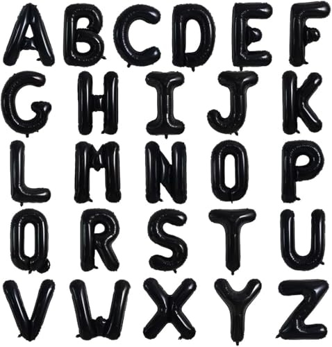 TONIFUL 52 Stück 16 Zoll Schwarzer Buchstabe A-Z Ballons Benutzerdefinierte Phrase Mylar Folie Alphabet Erstellen Sie Ihr Eigenes Banner für Geburtstag Jubiläum Feier Graduierung Party Supplies