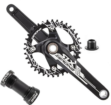 HIMALO 170mm Mountainbike Kurbelgarnitur Hohl Integrierte MTB Kurbelarm Set 104/64BCD 32T/34T/36T/38T Kettenblatt Mit BSABB (Color : Black, Size : 38T)