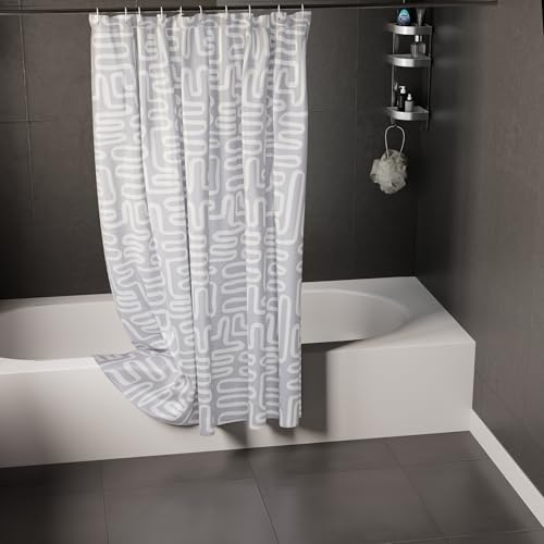 Encasa XO Duschvorhang, Anti Schimmel, Waschbar 180x180 cm | Boho Maze Grey, Wasserdicht | Hochwertiges Polyester | Verstärkte Metallösen | 10 Kunststoffhaken