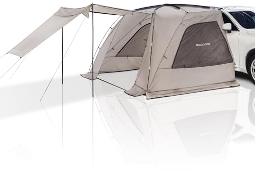 IDOOGEN SUV Tents for Camping, Waterproof Tailgate Tent with Shade Awning Portable Car Side Tents with 3 Doors & 2 Mesh Windows Hatchback Tent for SUV MPV Van,Large(75'')