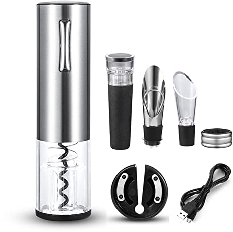 DUnLap Wine Bottle Smart Automatic Electric Wine Opener USB Rechargeable Wine Bottle Corkscrew Foil Cutter Set Red Wine Opener Kitchen Bar Tool Corkscrews Wine Bottle(B)