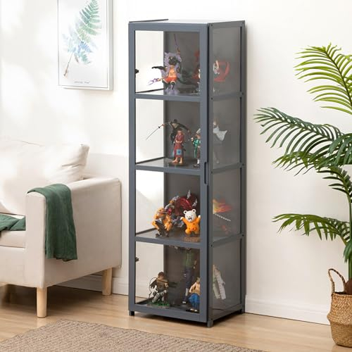 JFOZDM Vitrinenschrank, multifunktionale staubdichte Glasvitrine, Glasvitrine Stehend, Flügeltürdesign, versiegelt und staubdicht, Vitrine für Büros, Schlafzimmer, Wohnzimmer 16.5in/42cm/4F Grau