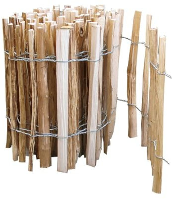 iWerk® – Staketenzaun 60 × 300 cm gerollt – Lattenabstand 7-8 cm | Haselnusszaun zum Stecken für Beeteinfassung & Teichumrandung | Natürliche Deko für den Garten | Holzzaun extra witterungsbeständig